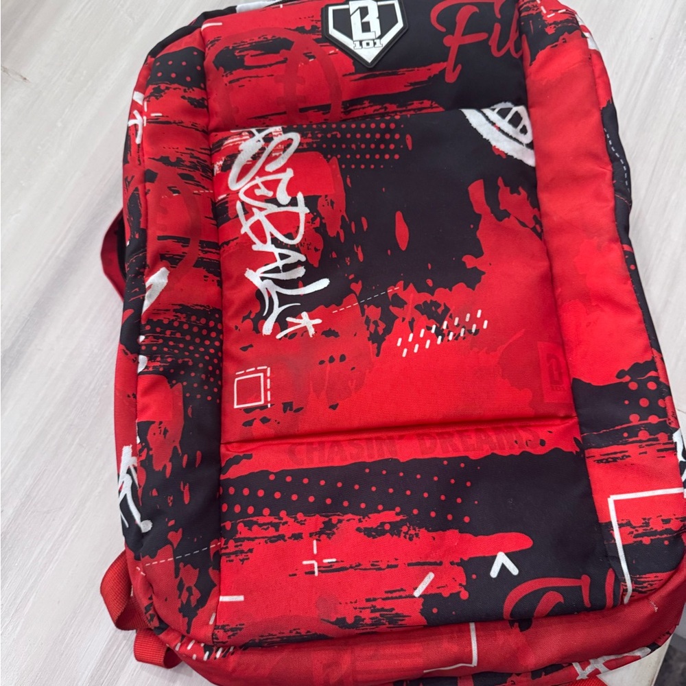 Red & Black Kids Backpack with Graphic Print
